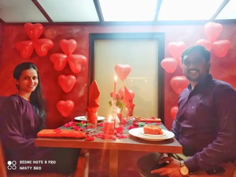 Romantic couple dinner date honeymoon