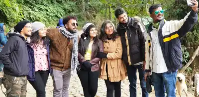 Tour Group selfie on forest trail during North East tour