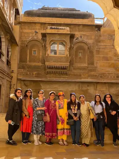 Tour Group at Patwon Ki Haveli balcony Jaisalmer