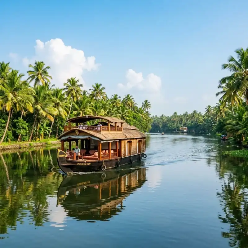 Kerala backwaters houseboat cruise sunset palm trees