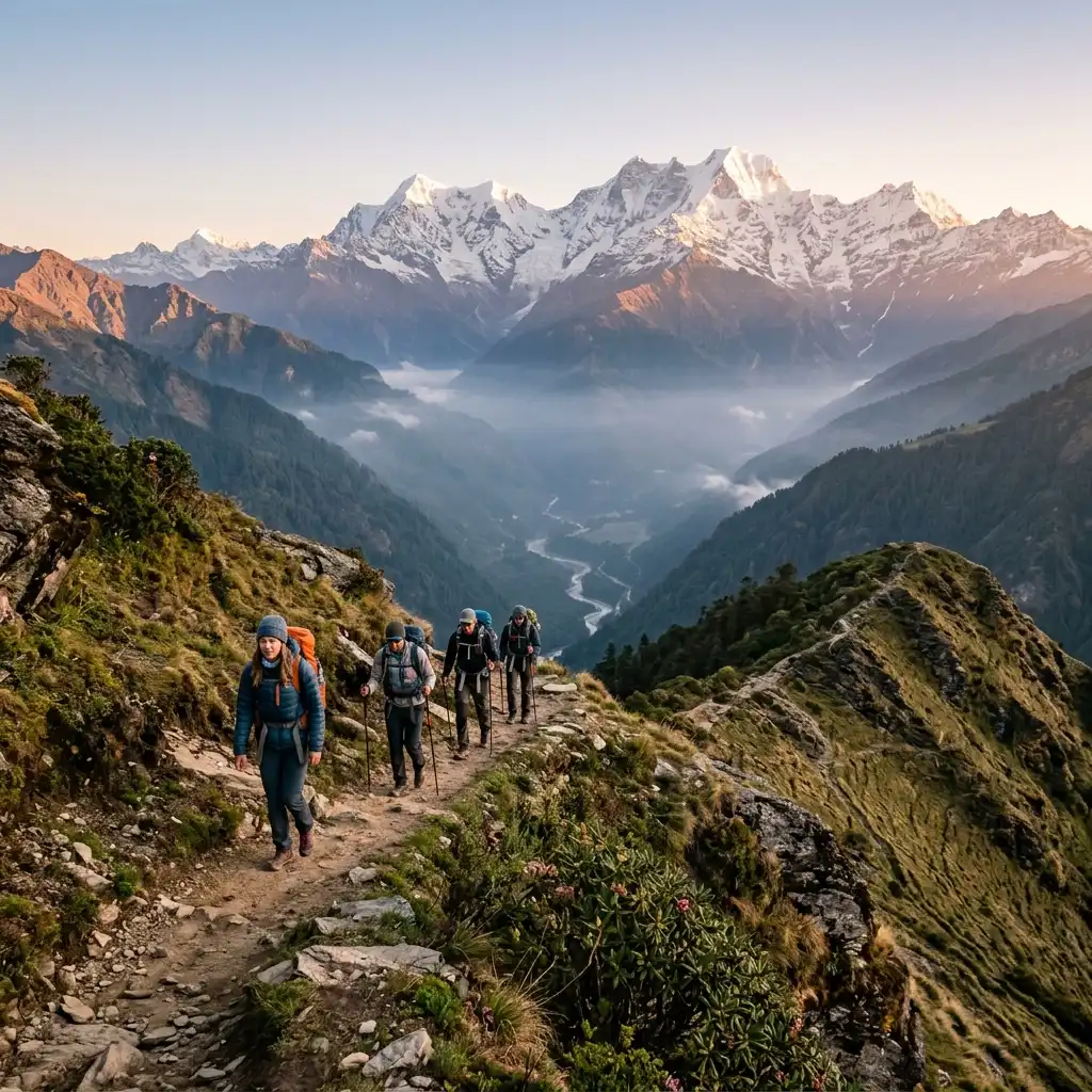 Himalayas mountain trekking hikers trail cover